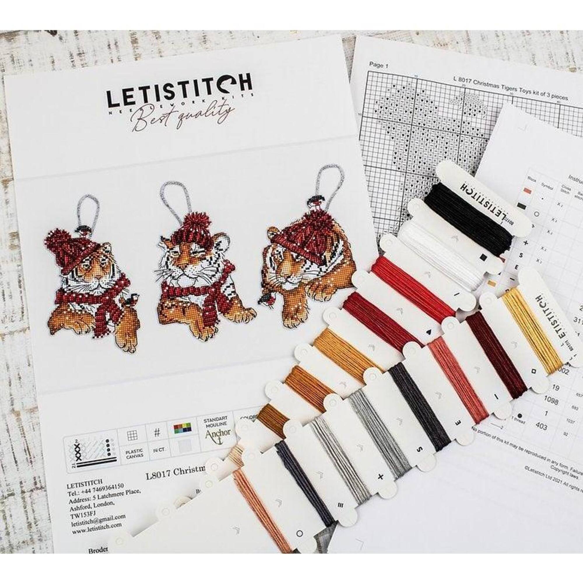 Letistitch Christmas Tigers Toys Set Plastic Canvas Counted Cross Stitch Kit